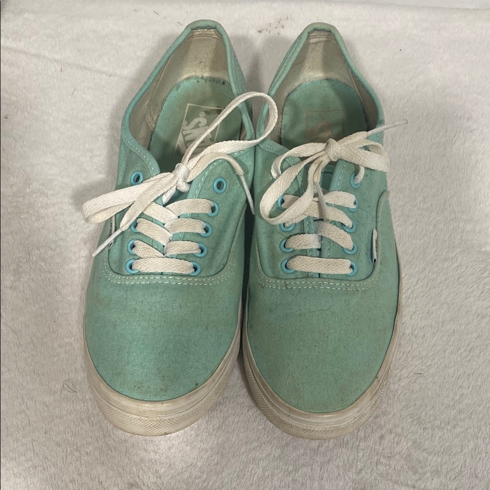 Vans Green and White Canvas Loafers